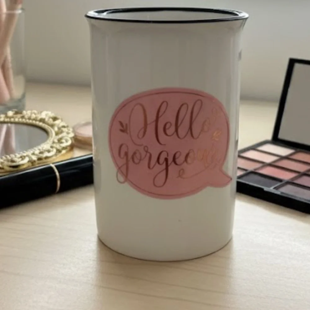 White and Pink Ceramic Makeup Brush Holder